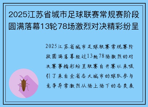 2025江苏省城市足球联赛常规赛阶段圆满落幕13轮78场激烈对决精彩纷呈