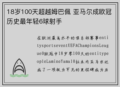 18岁100天超越姆巴佩 亚马尔成欧冠历史最年轻6球射手 18岁100天超越姆巴佩 亚马尔成欧冠历史最年轻6球射手